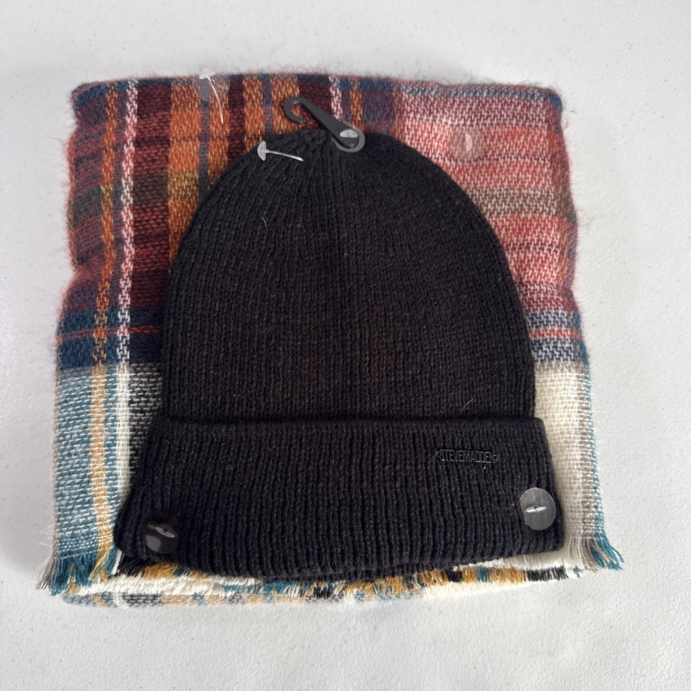 Steve Madden‎ Scarf and Beanie Set OS Plaid Winter Warm Cozy Boho Gift